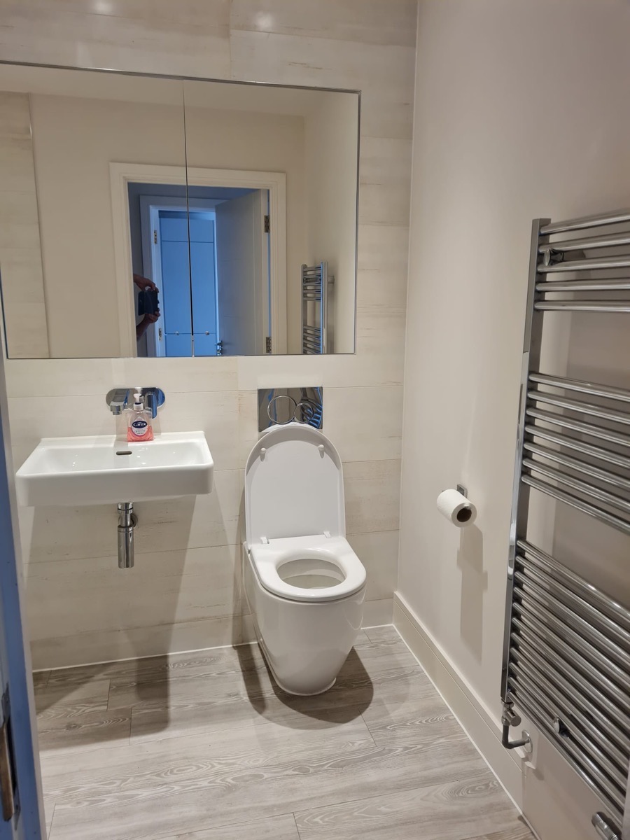 Modern cloakroom WC with wall-hung basin