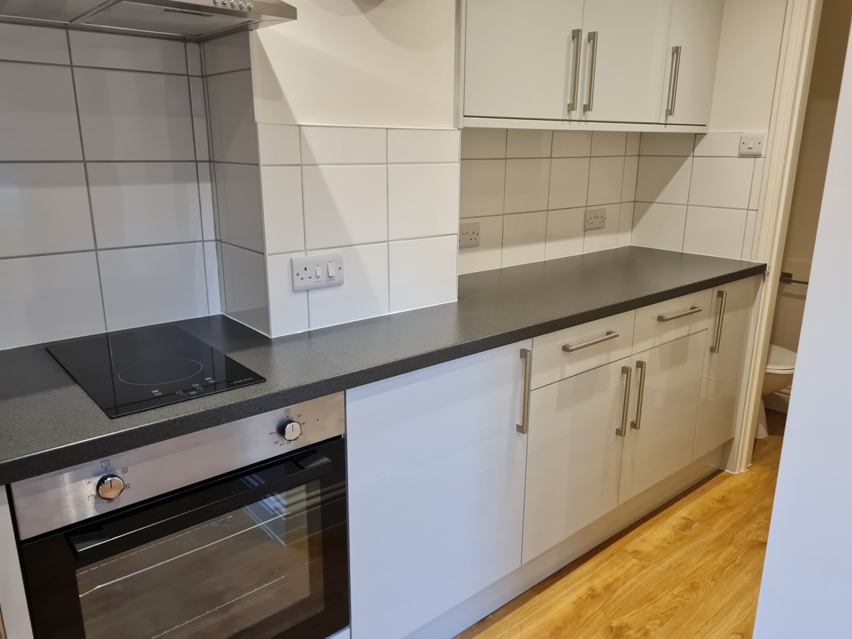 White gloss kitchen with induction hob