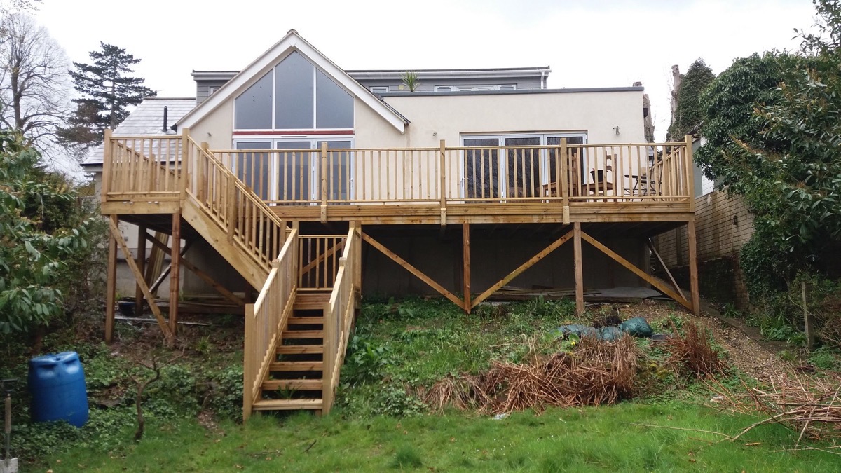 Full raised decking structure from garden